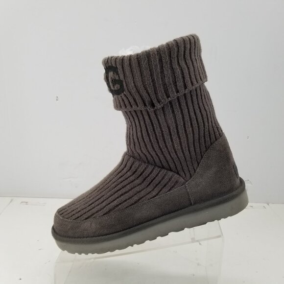UGG Classic Wool Blend Gray Knit Suede Boots Sz 10 Spell Out 1105709 7" Shaft - Picture 7 of 12